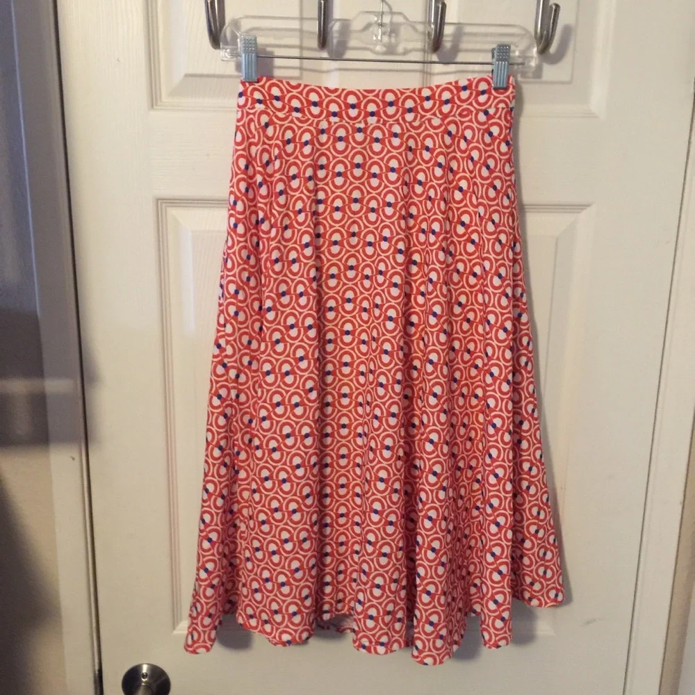 Gibson Latimer Women’s A Line Orange Blue & White Pattern Midi Skirt Sz M